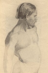 Männlicher Akt (recto); Stiefel, Skizze für die Unterzeichnung des Vertrags der Mayflower (verso)