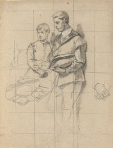 Zwei Figuren, Skizze für die Unterzeichnung des Vertrags in der Kabine der Mayflower von Edwin White