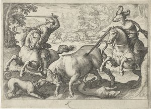 Landschaft mit Stierjagd von Egbert Jansz.
