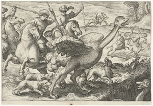 Landschaft mit Straußenjagd von Egbert Jansz.