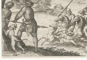 Flusslandschaft mit Hirschjagd von Egbert Jansz.