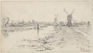 Landschaft mit Fluss und zwei Mühlen von Egbert Rubertus Derk Schaap