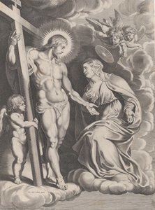 Die Fürsprache der Jungfrau, kniend auf einer Wolke vor Christus von Egbert van Panderen