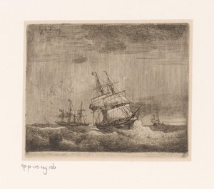 Segelschiffe und ein Raddampfer auf See von Egidius Linnig