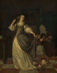 Dame spielt mit einem Hund