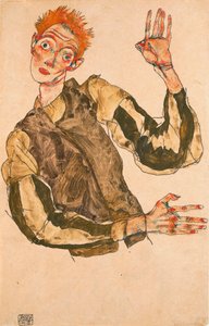 Selbstporträt mit gestreiften Ärmeln von Egon Schiele