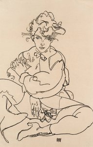 Mädchen sitzt mit gespreizten Beinen, 1918 von Egon Schiele