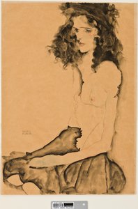 Mädchen mit schwarzen Haaren, 1911 von Egon Schiele