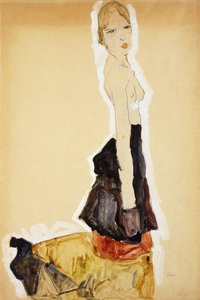 Kniendes Mädchen mit spanischem Rock, 1911 von Egon Schiele