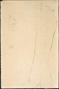 Nackter Mann mit erhobenen Armen (recto) von Egon Schiele