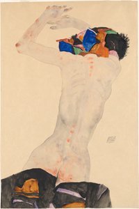 Rückenakt mit buntem Tuch, 1911 von Egon Schiele