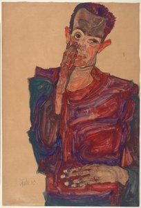 Selbstporträt mit heruntergezogenem Augenlid, 1910 von Egon Schiele