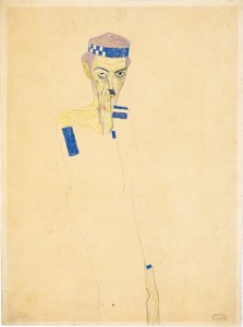 Selbstporträt mit blau kariertem Stirnband, 1909 von Egon Schiele