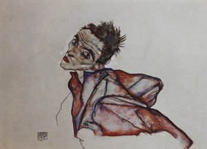 Selbstporträt mit rückwärts gehaltenen Armen, 1915 von Egon Schiele