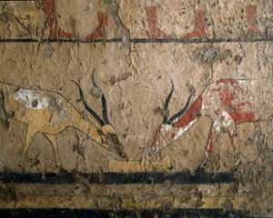 Ägyptische Antike: Viehzucht. Fresko aus dem Grab der Königin Neferou III. 12. Dynastie. 2200-2000 v. Chr. Aus El Ghebelen. Turin, Ägyptisches Museum