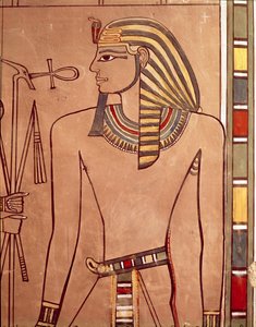 Amenhotep II. (ca. 1427-1392 v. Chr.) mit einem Ankh, das zu seinen Lippen erhoben wird, aus der Sarkophagkammer seines Grabes, Neues Reich