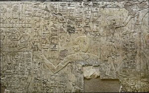 Ägyptische Antiquität: Darstellung von Trägern von Opfergaben. Flachrelief des Grabes des Wesirs Ramose (18. Dynastie). Luxor, Theben, Tal der Adligen, Ägypten von Egyptian 18th Dynasty