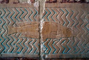 Fische, Szenen des Punt-Königreichs, Südwand der zentralen Kolonnade, Totentempel von Hatschepsut, Deir el-Bahari, Thebanische Nekropole (UNESCO-Welterbeliste)