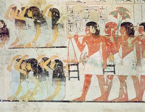 Gruppe von Trauernden in der Trauerprozession von Ramose, aus der Grabkapelle von Ramose, Neues Reich, ca. 1360 v. Chr. (Wandmalerei) von Egyptian 18th Dynasty