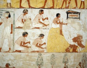 Ernte, Dreschen und Worfeln von Getreide (Detail) von Egyptian 18th Dynasty