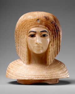 Deckel in Form eines königlichen Frauenkopfes, ca. 1349-1336 v. Chr. (Travertin, blaues Glas, Obsidian) von Egyptian 18th Dynasty