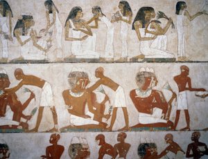Männer und Frauen beim Anlegen von Schmuck (Detail) von Egyptian 18th Dynasty