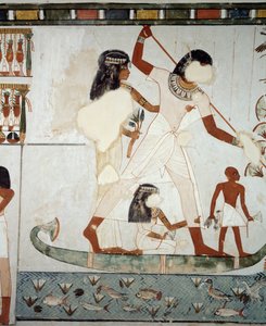 Menna und seine Familie beim Fischen und Vogelfangen in den Sümpfen des Nils (Detail) von Egyptian 18th Dynasty