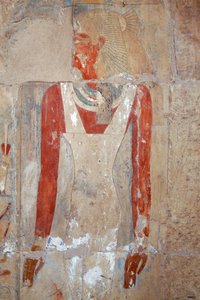 Bemaltes Relief, Totentempel von Hatschepsut, Deir el-Bahri, Thebanische Nekropole (UNESCO-Welterbeliste)