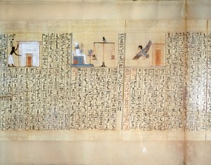 Papyrus, der das Wiegen des Herzens darstellt, aus dem Totenbuch des Maiherperi