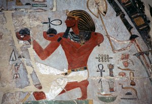 Relief mit Thutmose, der Wein opfert, Totentempel der Hatschepsut, Deir el-Bahri, Thebanische Nekropole (UNESCO-Welterbeliste) von Egyptian 18th Dynasty