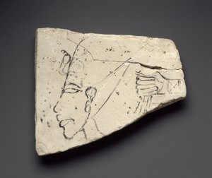 Skizzen von Akhenatens Kopf und Hand, aus dem Großen Palast in Tell el-Amarna