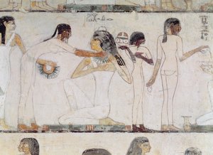 Die Toilette der Edelfrauen, aus dem Grab von Rekhmire, Wesir von Thutmosis III und Amenhotep II, Neues Reich (Wandmalerei)