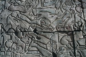 Basrelief mit Kampfszene, Ramesseum, Totentempel von Ramses II, Luxor, Theben von Egyptian 19th Dynasty