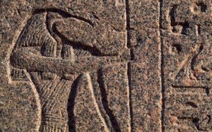 Darstellung von Thoth, Detail der Inschrift und des Reliefs von Thoth und Horus, Amenhoteps Sarkophag, Memphis (UNESCO-Welterbeliste) von Egyptian 19th Dynasty