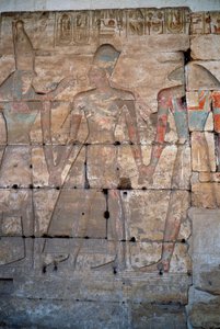 Ägyptische Antike: Detail der Flachreliefs des Tempels von Sethos I. in Abydos