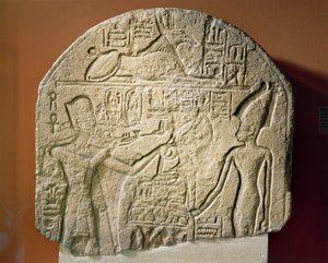 Kalksteinstele, die Ramses II zeigt, wie er Weihrauch und Papyrus der Göttin Astarte darbringt von Egyptian 19th Dynasty
