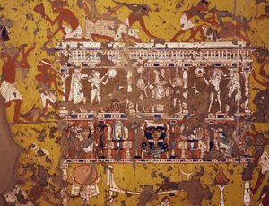 Herstellung eines geschnitzten Biers, Fresko, Grab des Bildhauers Ipy, Deir el-Medina Thebanische Nekropole (UNESCO-Welterbeliste) von Egyptian 19th Dynasty