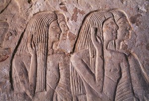 Relief, das eine Gruppe von Frauen darstellt, Leteyas Grab, Saqqara, Ägypten, ägyptische Zivilisation, Neues Reich, Dynastie XIX von Egyptian 19th Dynasty