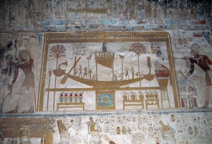 Heiliges Boot, Basrelief, Kapelle des Osiris, Tempel von Sethos I. von Egyptian 19th Dynasty