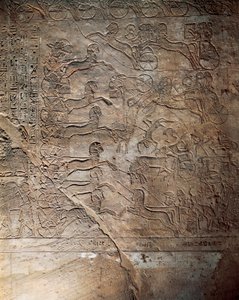 Die Schlacht zwischen den Ägyptern und den Hethitern bei Kadesch, Relief, Haupttempel von Abu Simbel (UNESCO-Welterbeliste) von Egyptian 19th Dynasty