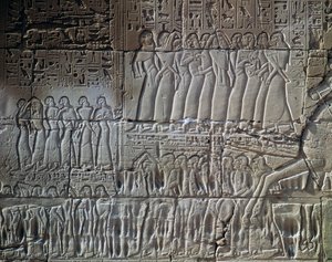 Die Eroberungen von Seti I. in Syrien und Palästina, Relief, Außenwand der Großen Hypostylhalle, Tempel des Amun, Karnak-Tempelkomplex (Unesco-Welterbeliste)