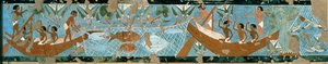 Wandmalerei aus dem Grab von Ipuy, Theben, die eine Fischereiszene darstellt, Neues Reich, ca. 1275 v. Chr. (bemalter Kalkstein) von Egyptian 19th Dynasty