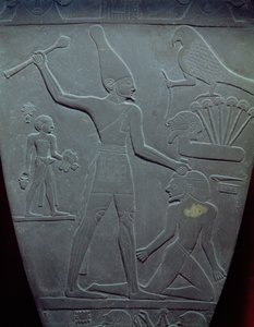 Die Narmer-Palette: zeremonielle Palette, die König Narmer darstellt, der mit der weißen Krone von Oberägypten einen Gefangenen schlägt, gefunden in Hierakonpolis, Frühdynastische Periode, ca. 3000 v. Chr.