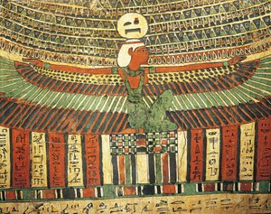 Göttin Nut schützt die falsche Tür zum Jenseits, auf dem Sarkophag von Tashakheper, Theben