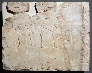 Relief aus dem Grab von Nes-Peka-Shuty, Deir El-Bahri, Theben, Detail (rechts) aus dem zweiten Register, Saite-Periode, ca. 656-610 v. Chr. von Egyptian 26th Dynasty