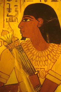Altes Ägypten, Grab von Sennufer, Wandmalerei, Wandbild, Fresko, Sennufer empfängt Lotusknospen, Bürgermeister von Theben, Aufseher unter Amenophis II. von Egyptian Egyptian