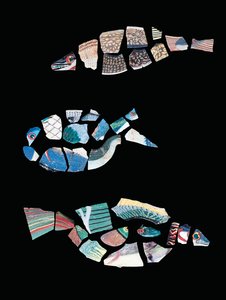 Drei fragmentarische Mosaikfischeinlagen, ptolemäisch-römische Zeit, ca. 1. Jahrhundert v. Chr. - 1. Jahrhundert n. Chr.