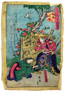 Militärkommandant Doukan Mochisuke Oota im japanischen Kerria-Blumendorf, ca. 1875 von Eiichi Seisai