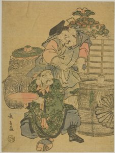 Ebisu und Daikokuten probieren Sake