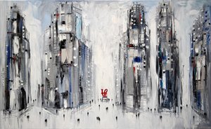 Moderne Stadtlandschaft Roter Akzent von Ekaterina Ermilkina
